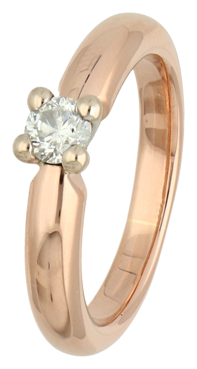 14K Roségouden solitair ring bezet met ca. 0.26 ct. diamant.