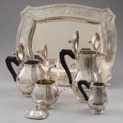 Art Nouveau koffie- en theeservies (5), België ca 1910-1920, zilver.