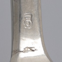 Brijlepel / potagie lepel, Hendrik van Beest, Rotterdam 1750, zilver.