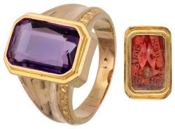 18K Roségouden ring met relikwiehouder bezet met ca. 5.72 ct. amethist.