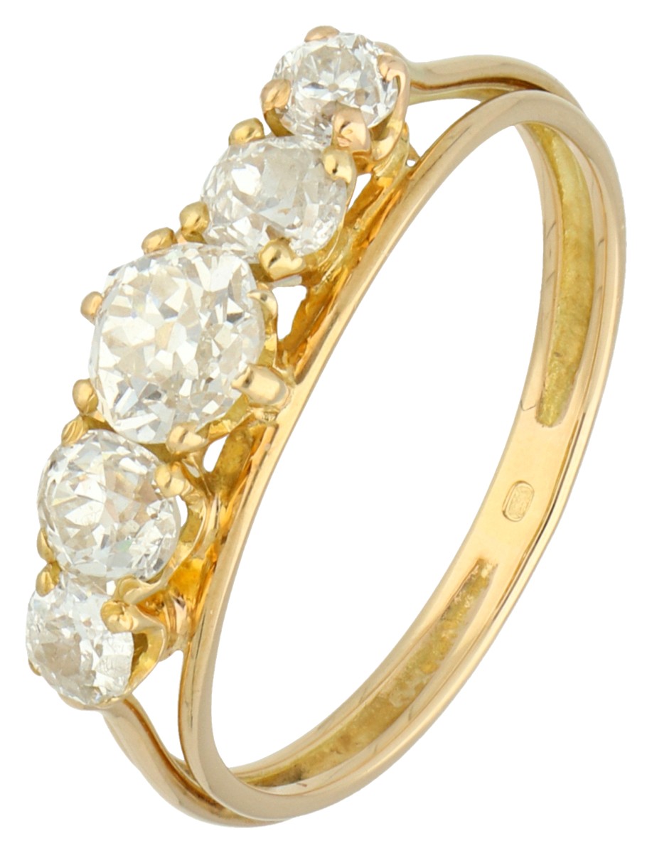 18K Geelgouden demi-alliance ring bezet met ca. 1.50 ct. diamanten.