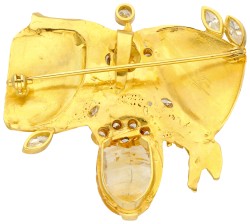 Monhof 18K geelgouden moderne hanger / broche bezet met ca. 1.65 ct. diamant en fancy cut citrien.