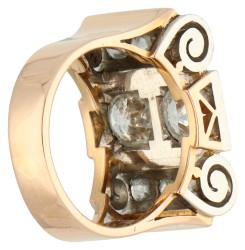 Gouden/platina Tank ring bezet met ca. 1.80 ct. diamant.