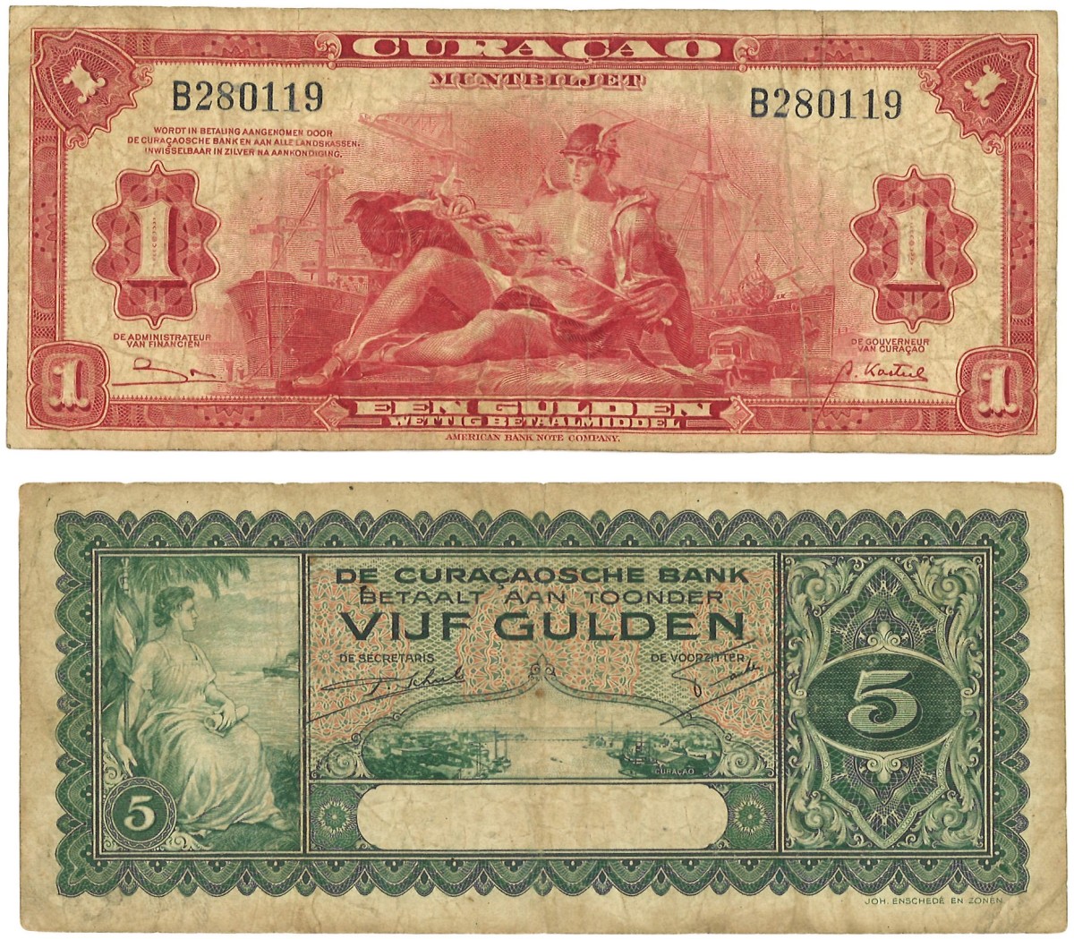 Curaçao. Lot 2 Bankbiljetten. Bankbiljet. Type 1939/1947. - Fraai.