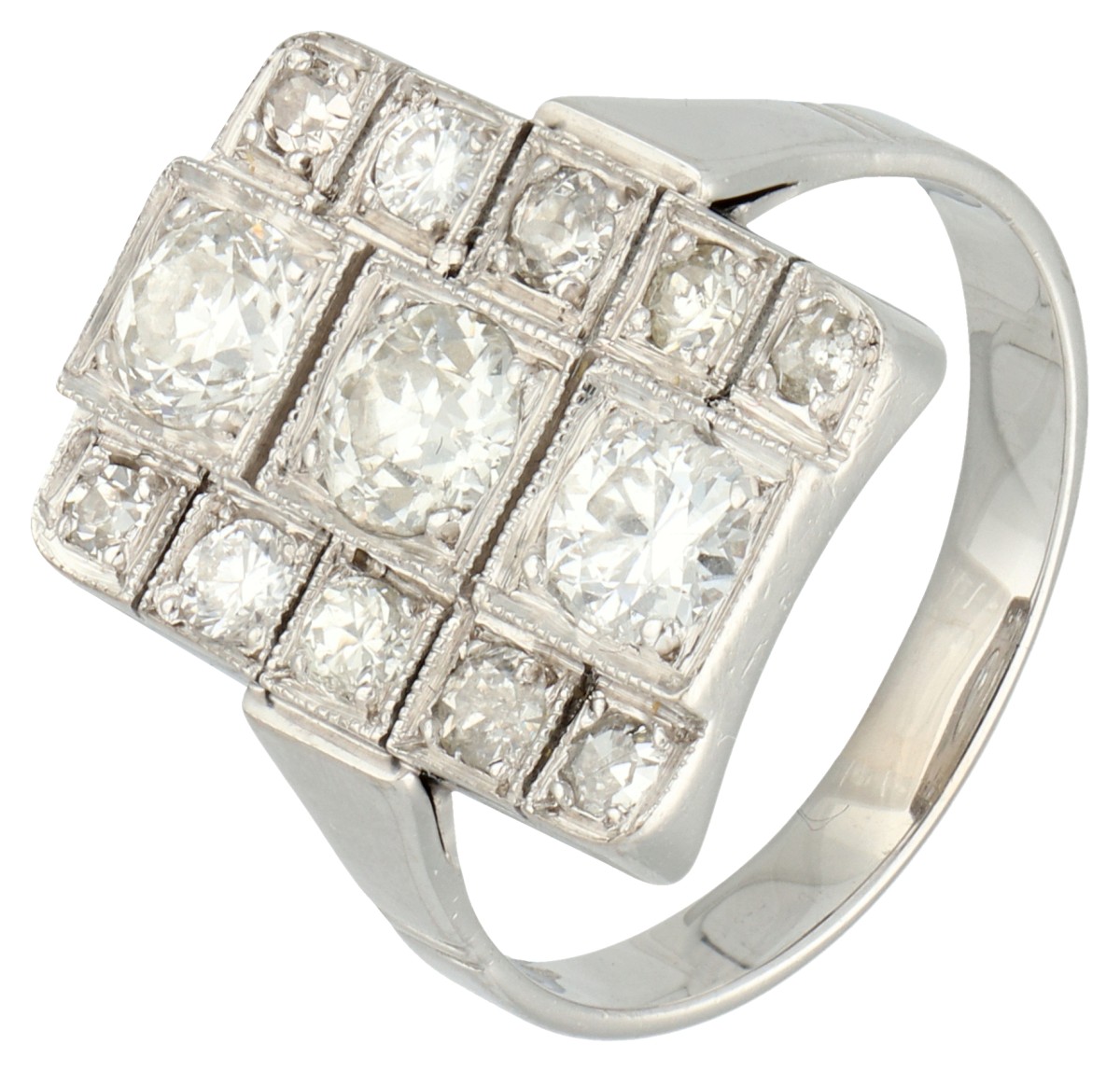 18K Witgouden Art Deco-stijl ring bezet met ca. 0.85 ct. diamant.