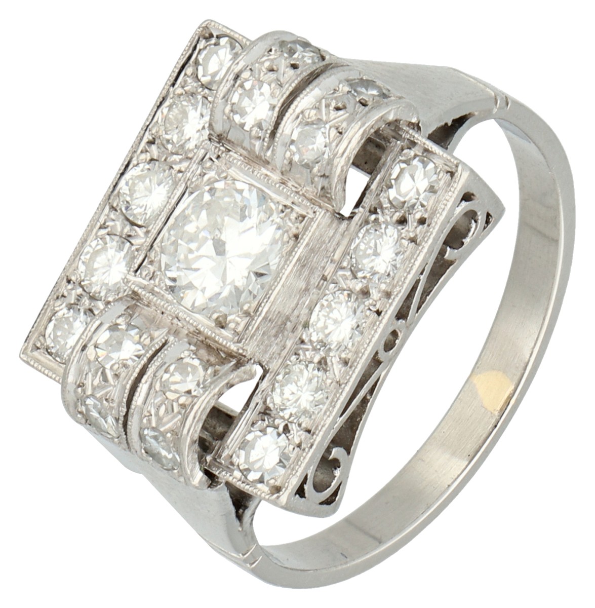 Platina retro ring bezet met ca. 0.75 ct. diamant.