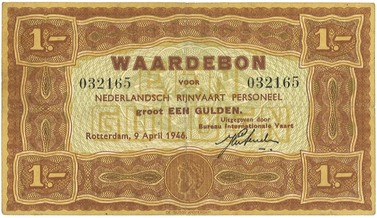 Nederland. 1 Gulden. Waardebon. Type 1946. Type Rijnvaart. - Zeer Fraai.