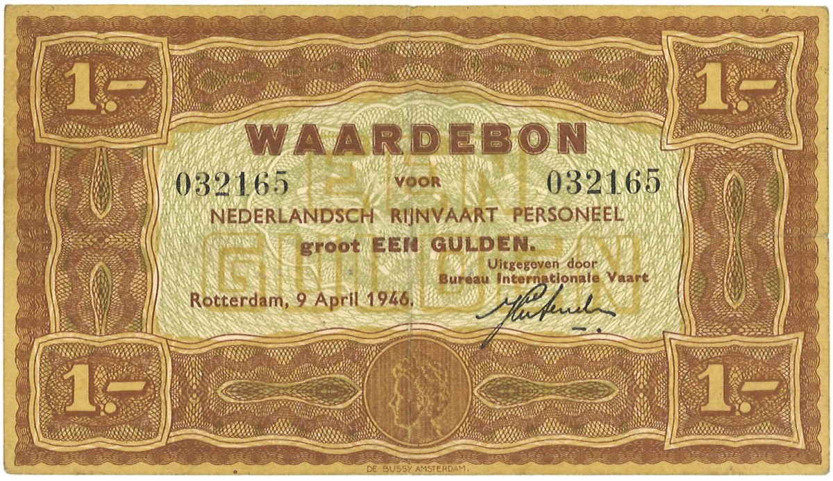 Nederland. 1 Gulden. Waardebon. Type 1946. Type Rijnvaart. - Zeer Fraai.