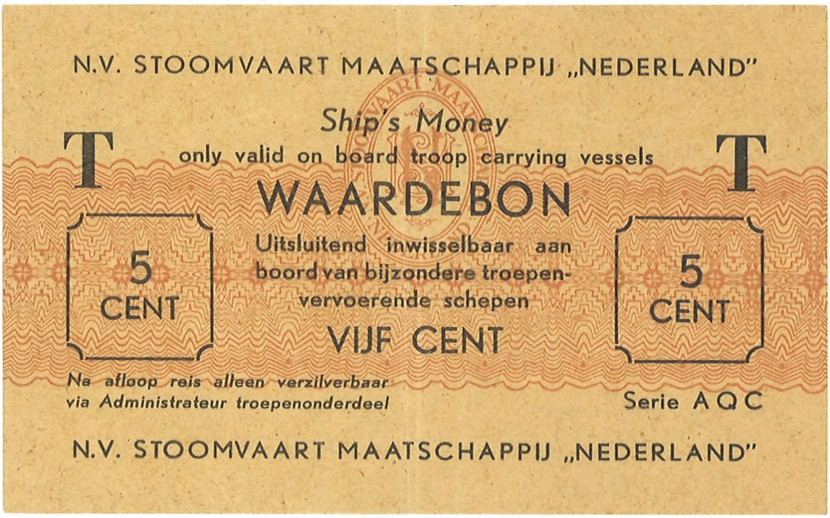 Nederland. 5 cent. Scheepsgeld. Type ND. Type Speciale Troepen. - Fraai / Zeer Fraai.