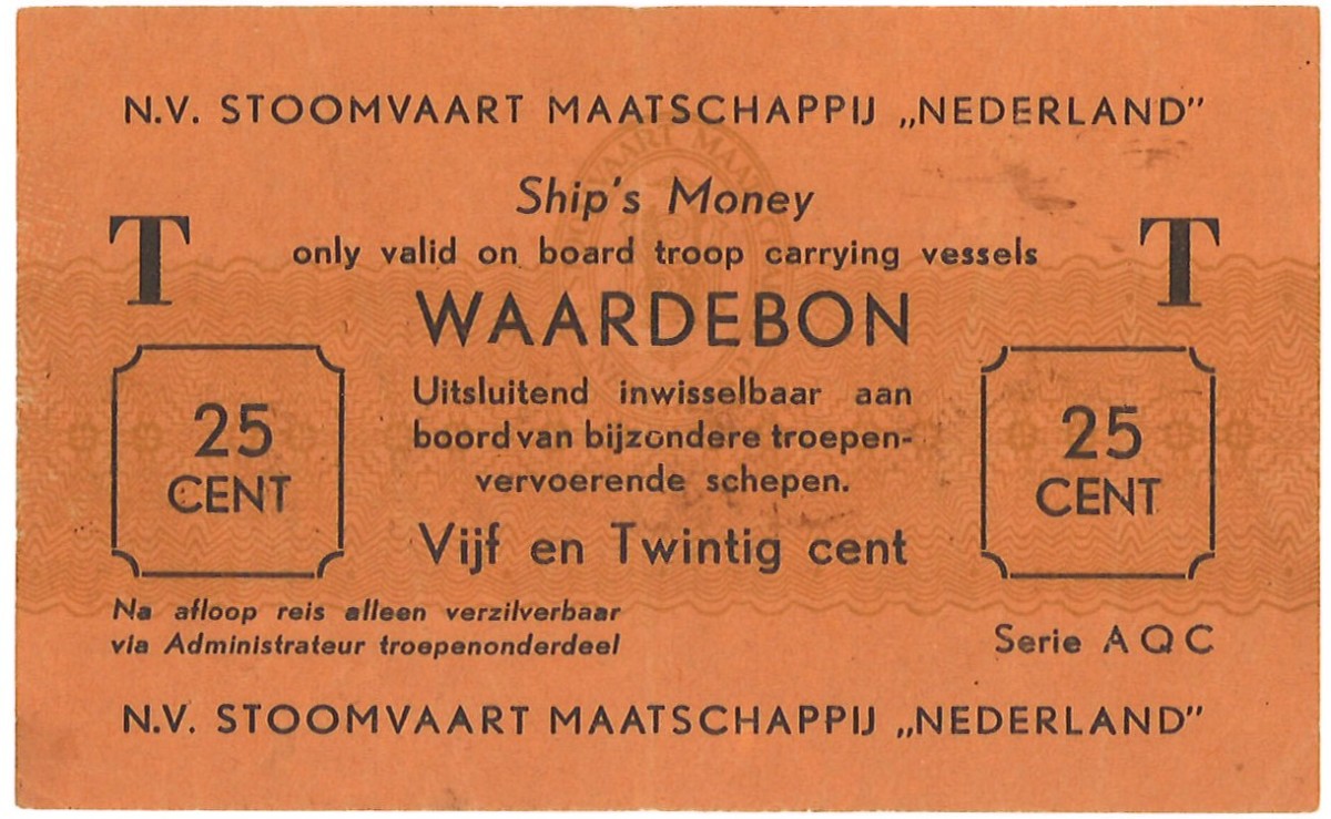 Nederland. 25 cent. Scheepsgeld. Type ND. Type Speciale troepen. - Zeer Fraai.