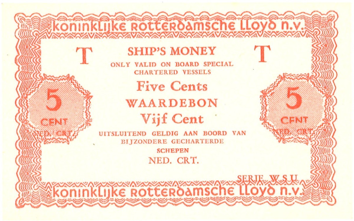 Nederland. 5 cent. scheepsgeld. Type ND. Type Koninklijke Rotterdamsche LLoyd n.v. - UNC.