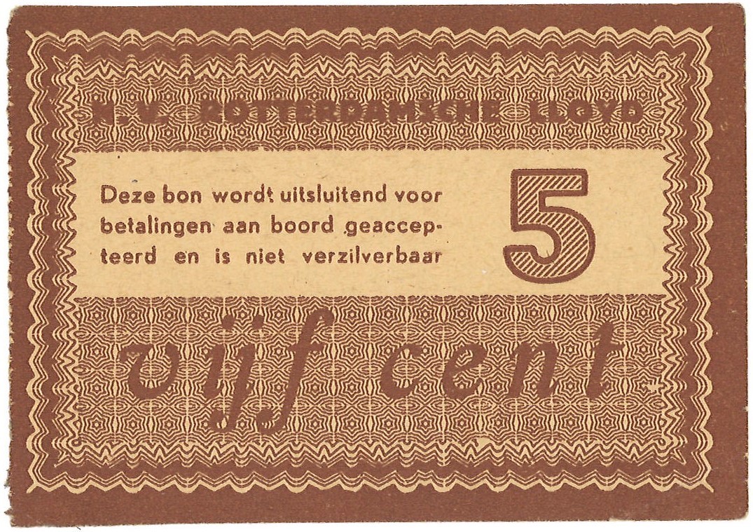 Nederland. 5 cent. Scheepsgeld. Type ND. Type N.V. Rotterdamse LLoyd. - UNC.