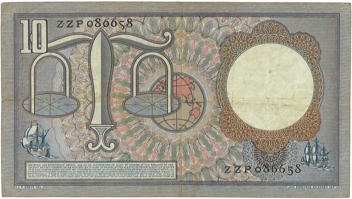 Nederland. 10 Gulden. Bankbiljet. Type 1953. Type Z-Serie. - Zeer Fraai.