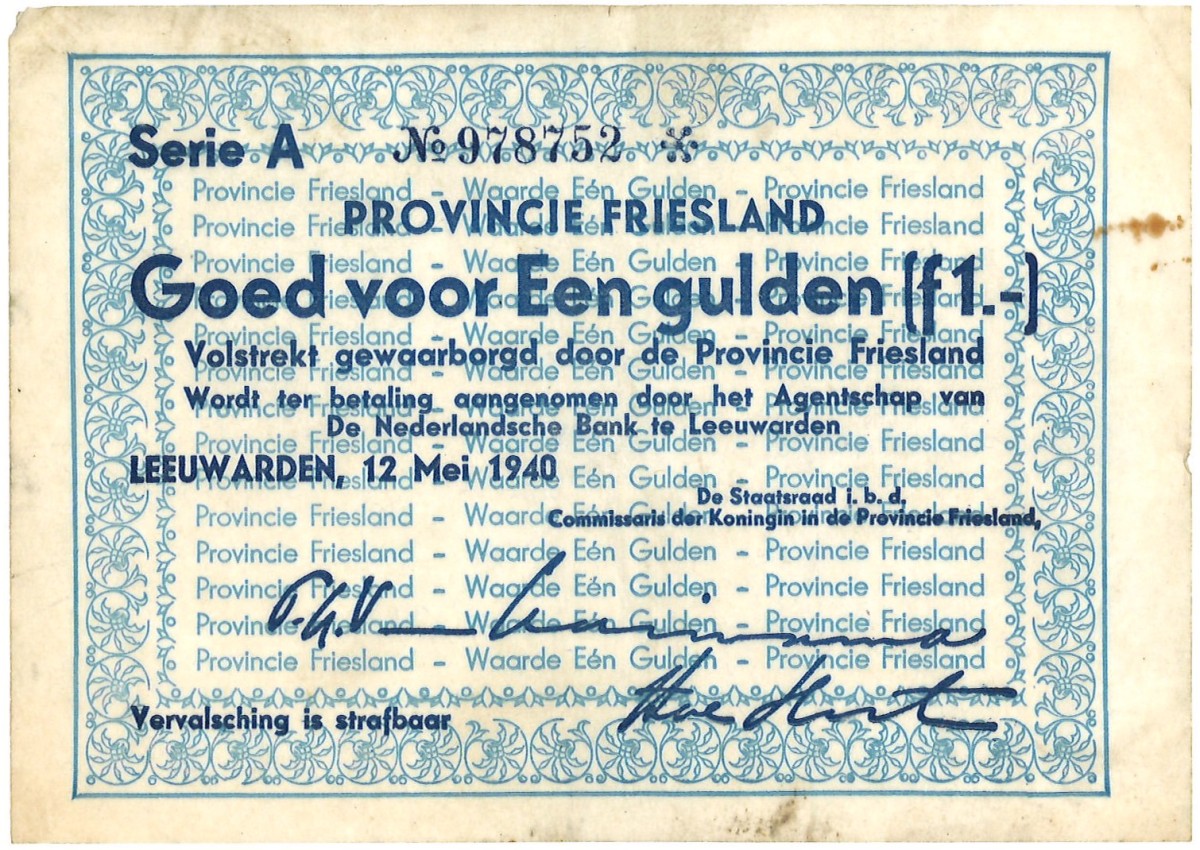 Nederland. 1 Gulden. Waardebon. Type 1940. Type Friesland. - Zeer Fraai.