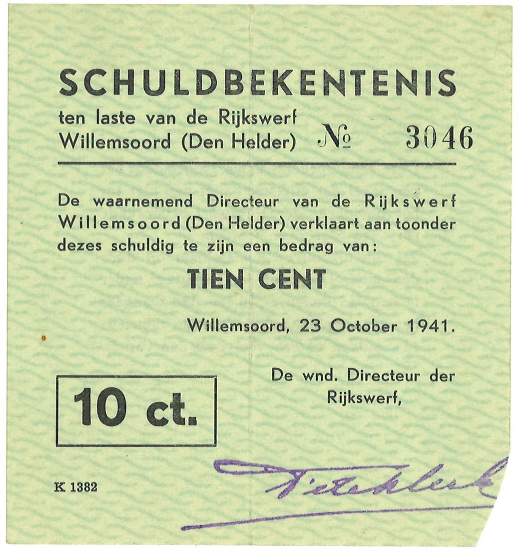 Nederland. 10 Cent. Waardebon. Type 1941. Type Den Helder. - Zeer Fraai.