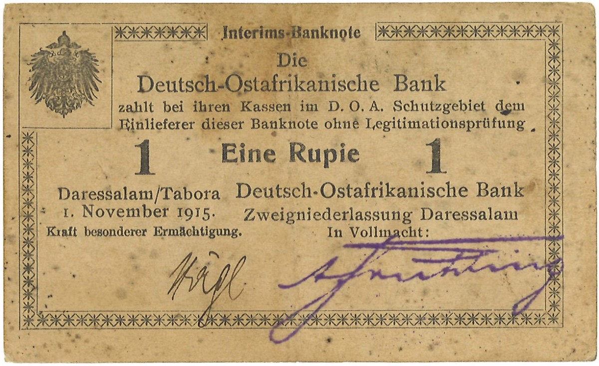 German East Africa. 1 Rupie. Banknote. Type 1915. - Very fine.