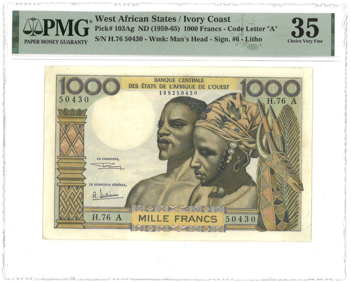 Ivory Coast. 1000 Francs. Banknote. Type ND. - PMG 35