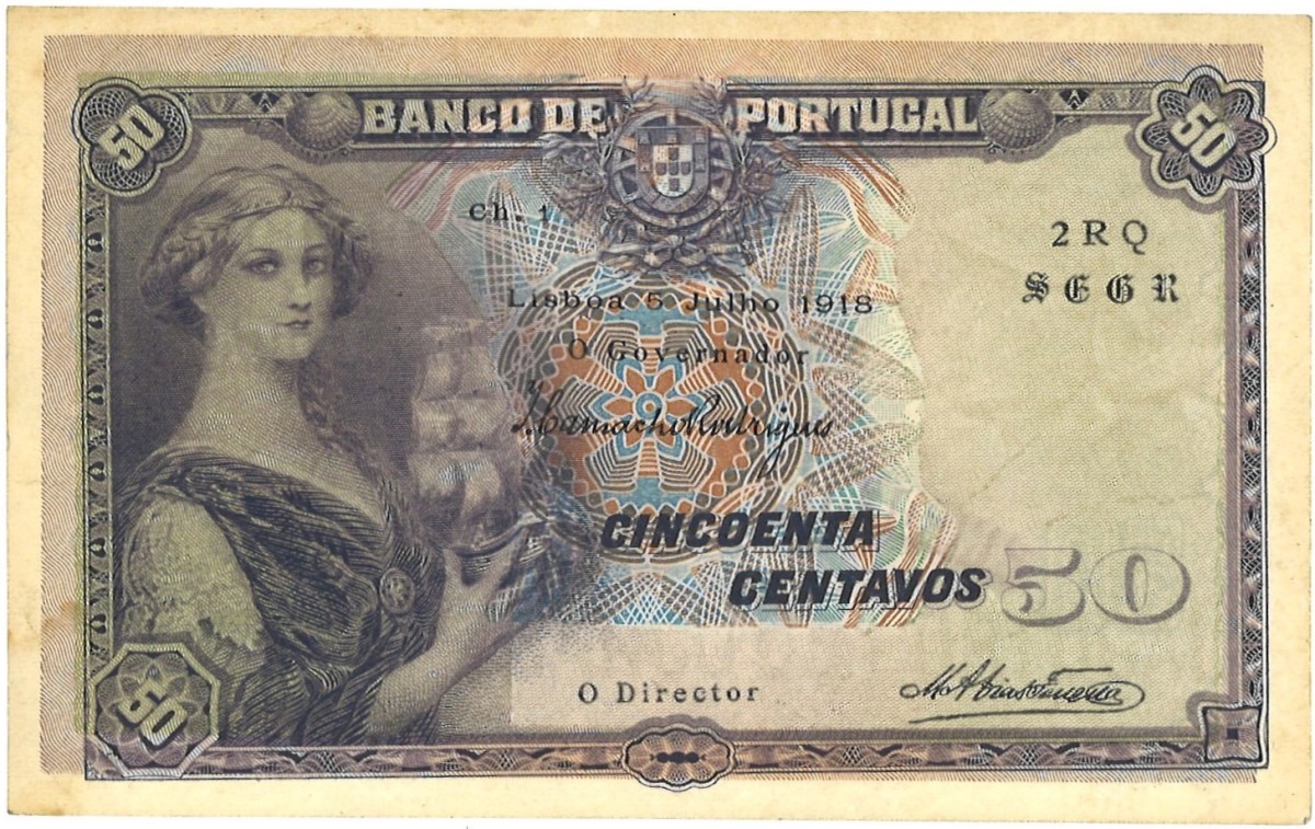 Portugal. 50 centavos. Banknote. Type 1918. - About UNC.