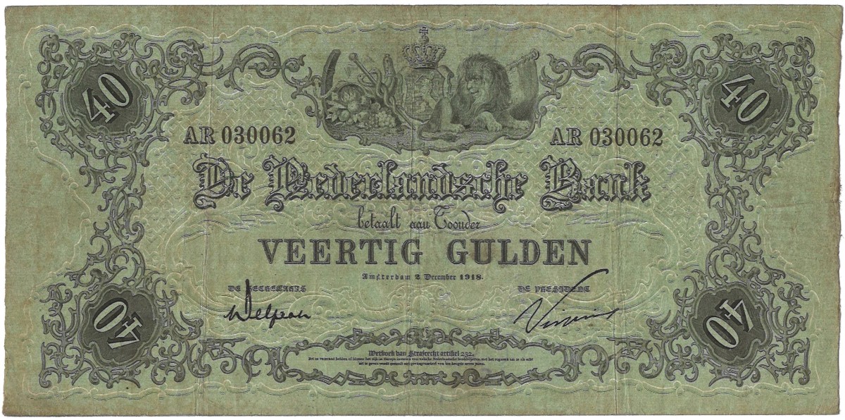 Nederland. 40 Gulden. Bankbiljet. Type 1860. - Fraai +.