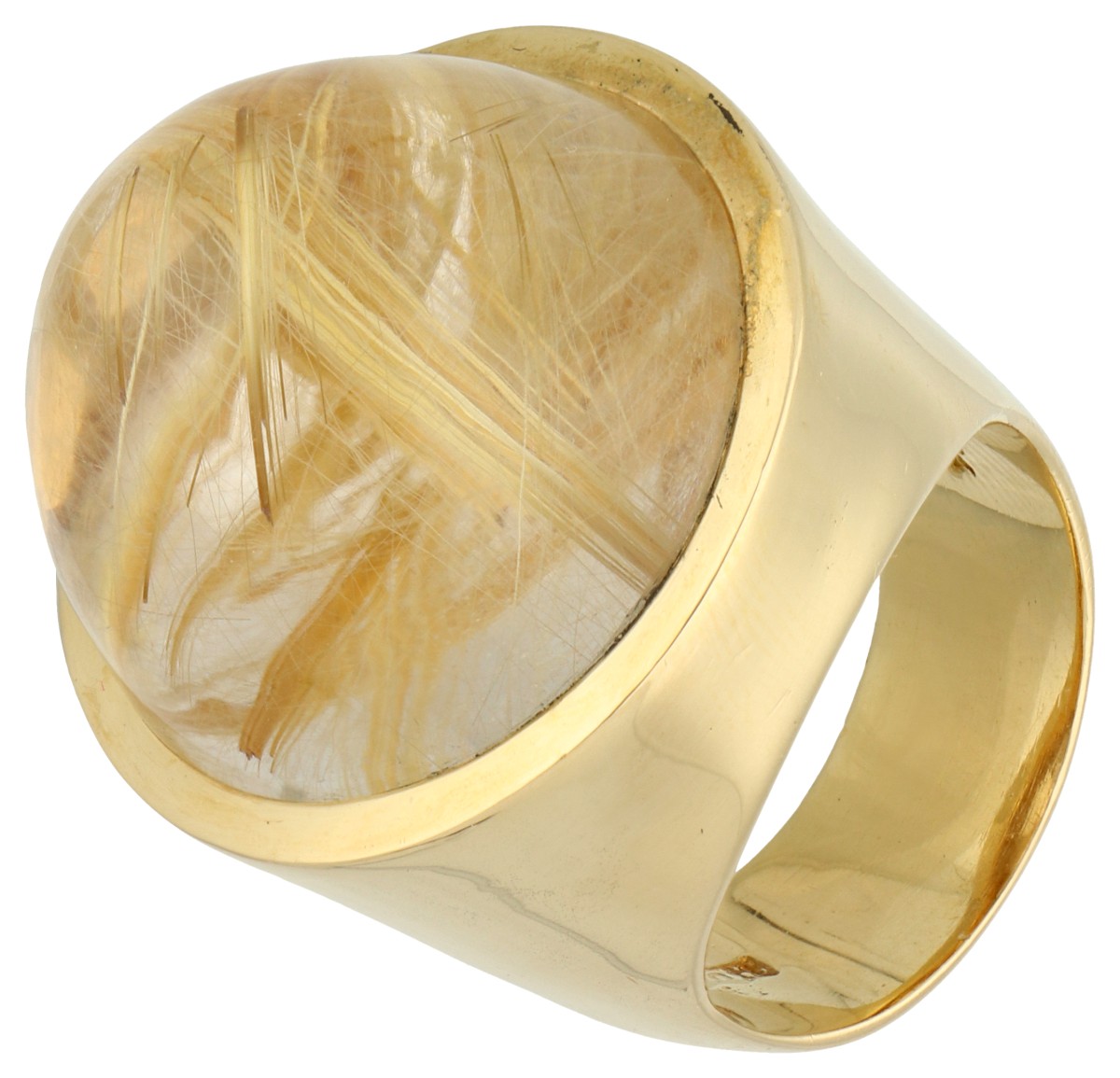 18K Geelgouden statement ring bezet met ca. 47.29 ct. rutiel kwarts.