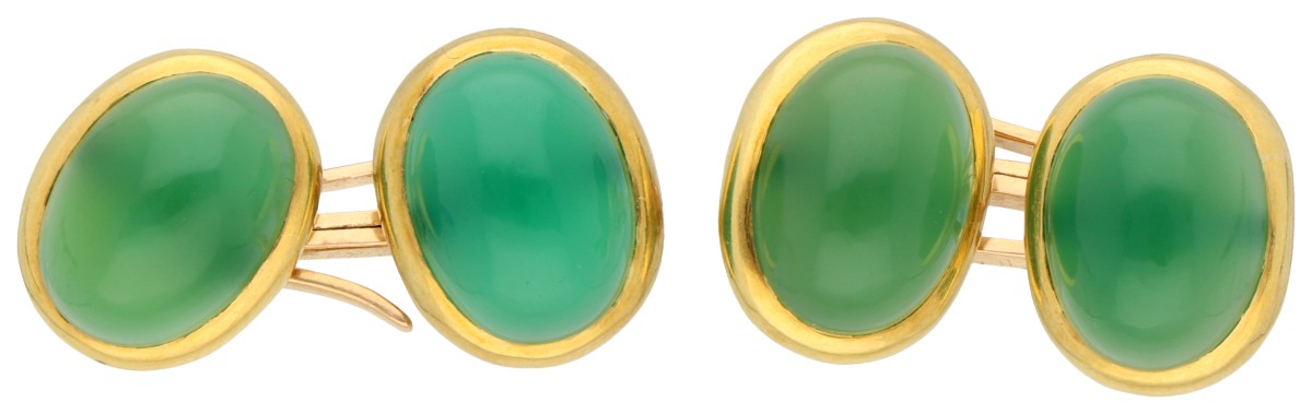 18K Geelgouden manchetknopen bezet met chrysopraas.