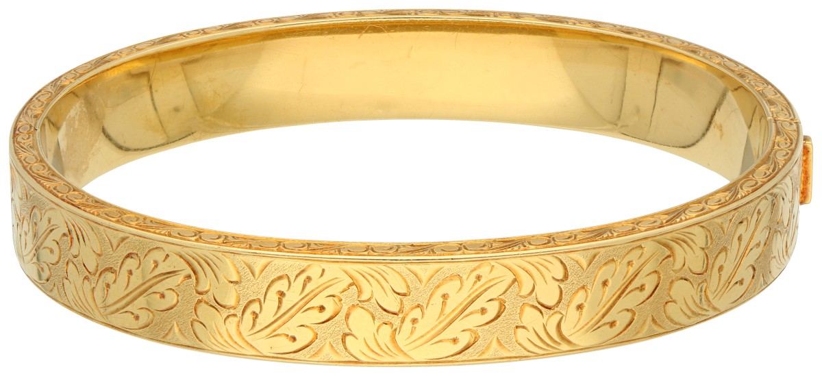 18K Geelgouden gegraveerde bangle armband