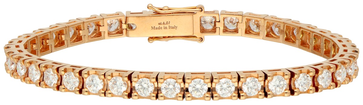 18K Roségouden tennis armband bezet met ca. 6.01 ct. diamant.