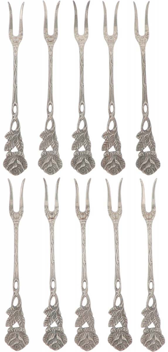 (10) delige set cocktailprikkers zilver.