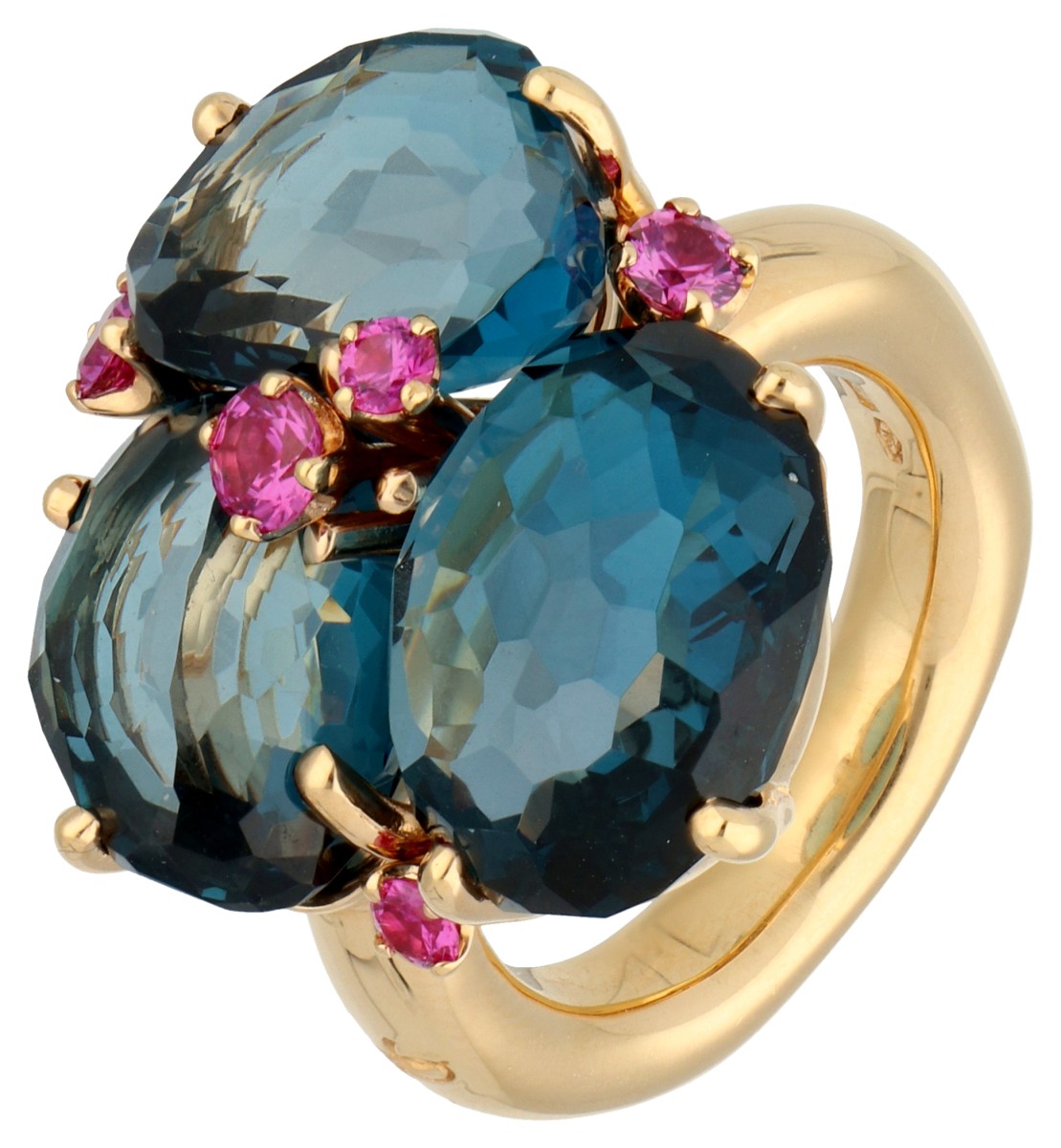 Pomellato 18K roségouden Bahia ring met blauwe en roze saffier.