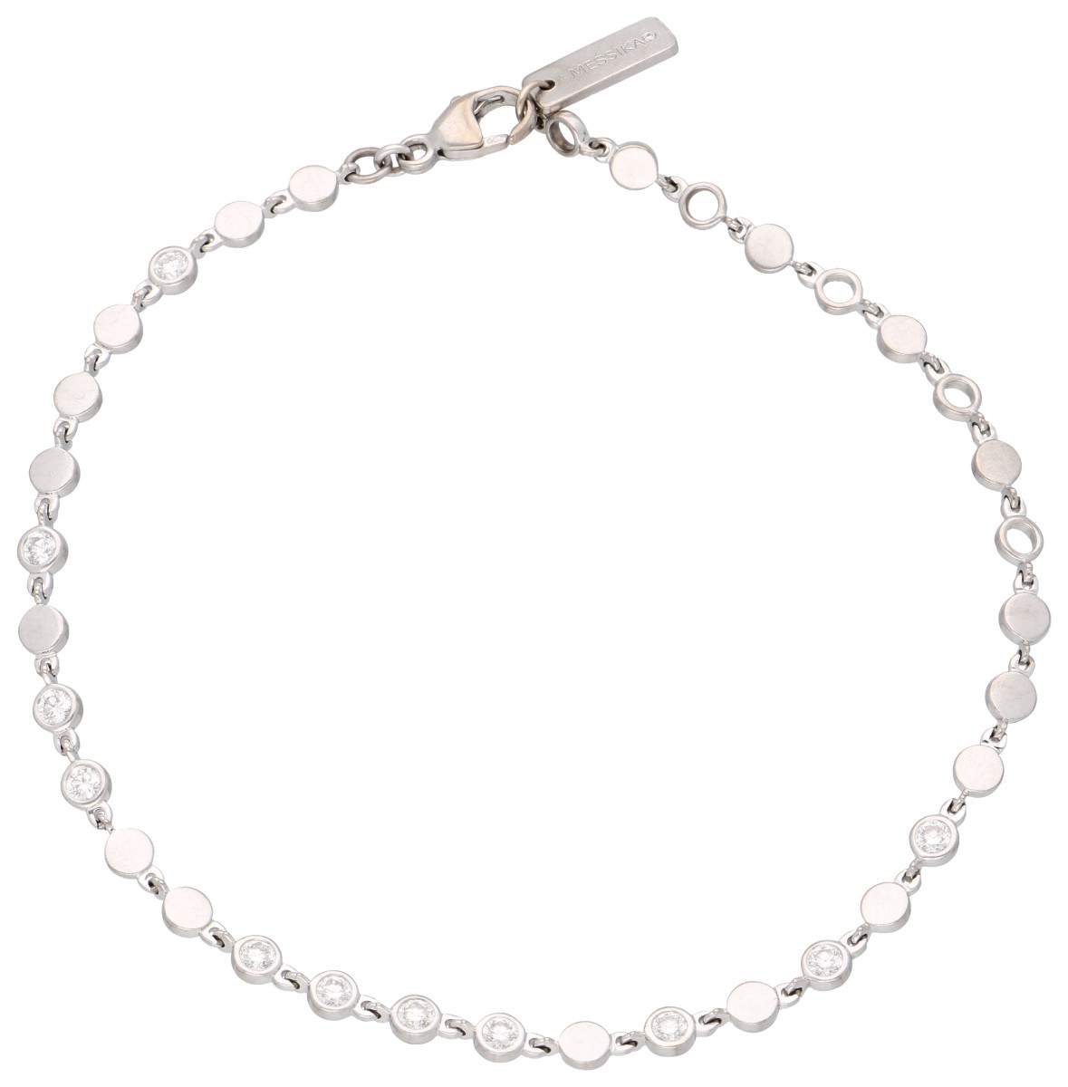 Messika 18K witgouden D-Vibes schakel armband met diamant.