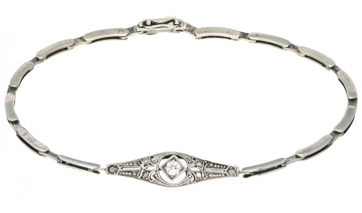 Witgouden Art Deco-stijl armband bezet met diamant - 18 kt.