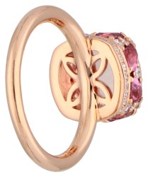 18K Roségouden design ring met morganiet, toermalijn en diamant.