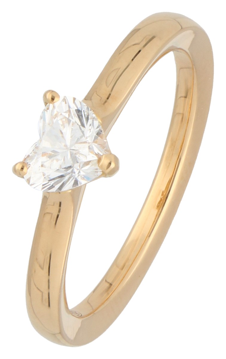 18K Geelgouden solitair ring met hart geslepen diamant van ca. 0.54 ct. 