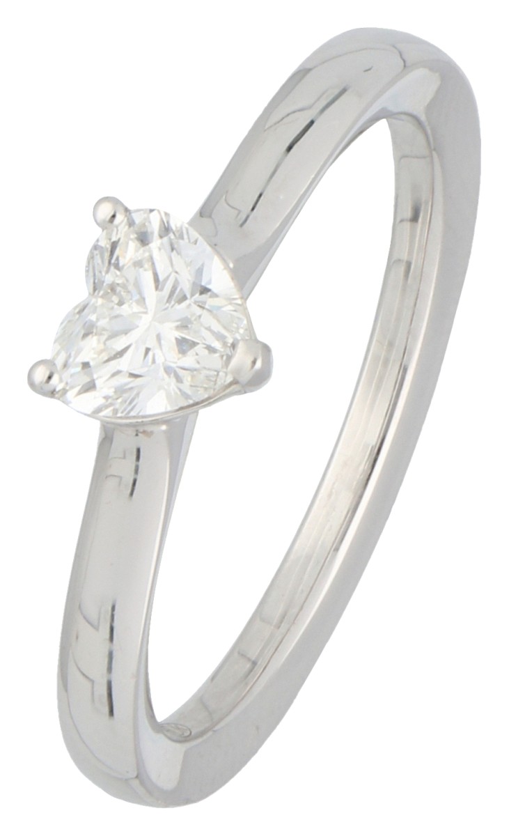 18K Witgouden solitair ring met hart geslepen diamant van ca. 0.50 ct.