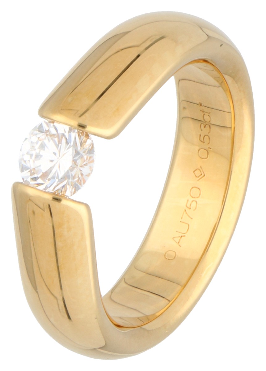 18K Geelgouden solitair ring bezet met ca. 0.53 ct. diamant.