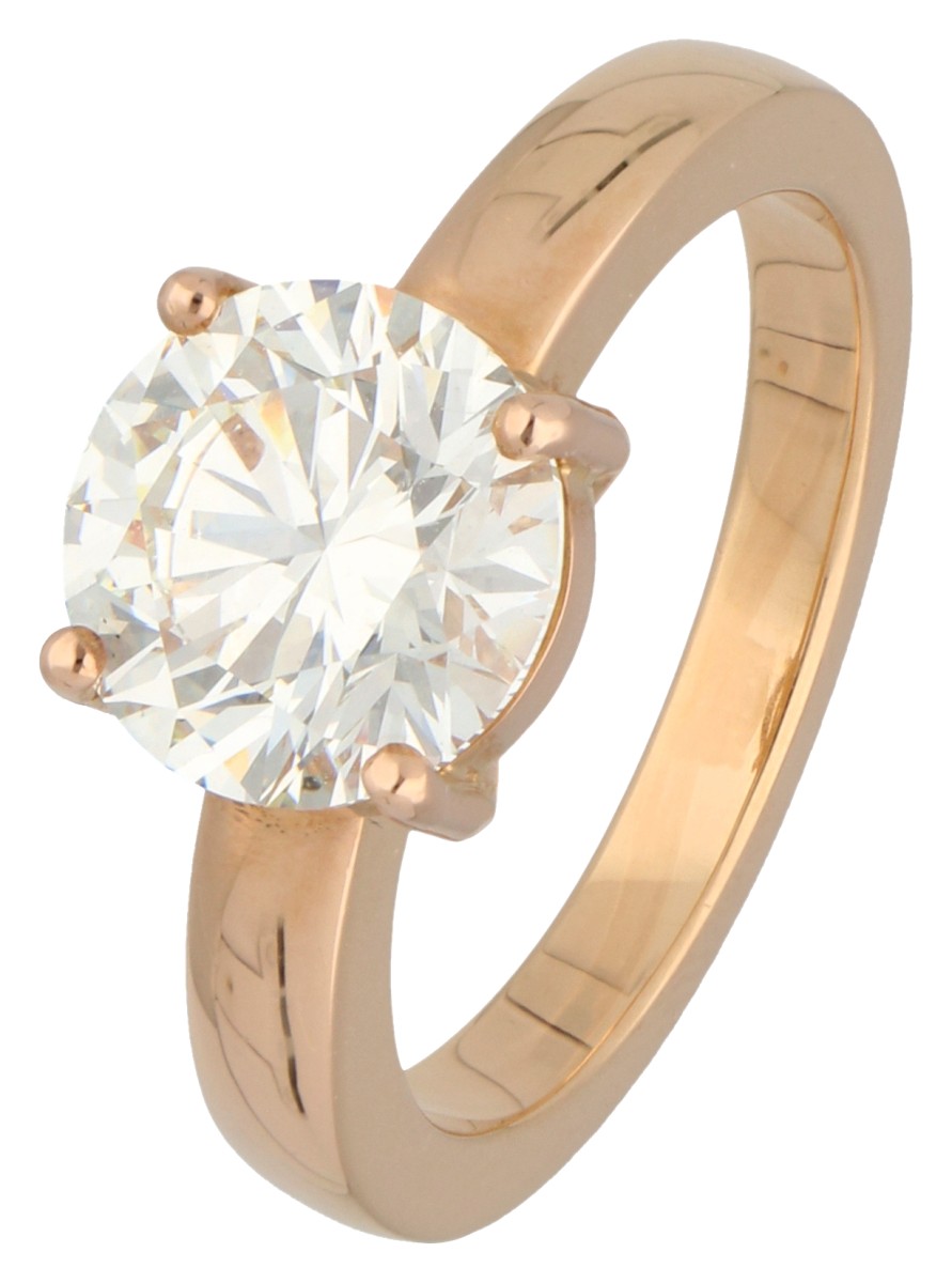 HRD-gecertificeerde 18K roségouden solitair ring met 3.02 ct. diamant.