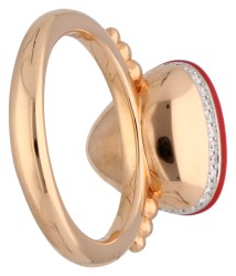 18K Roségouden design ring met rode steen en diamant.