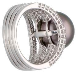 Schoeffel 18K witgouden ring met Tahiti parel en ca. 1.16 ct diamant