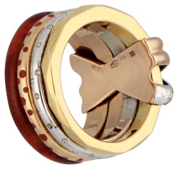 'la Nouvelle Bague' 18K tricolor gouden design ring bezet met ca. 0.20 ct. diamant.