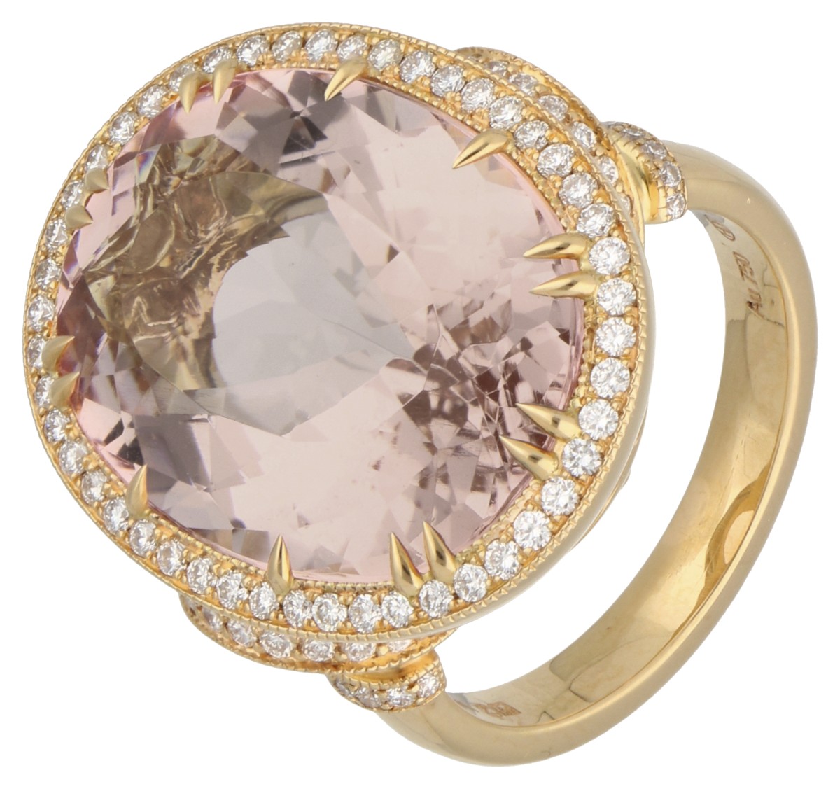 18K Roségouden entourage ring bezet met ca. 15.46 ct. morganiet en diamant