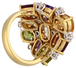 18K Geelgouden cocktail ring met breed spectrum edelstenen 