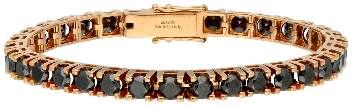 18K Roségouden tennis armband bezet met ca. 12.25 ct. zwarte diamant.