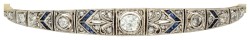 Art Deco 14K geelgouden/platina schakel armband met diamant en saffier.