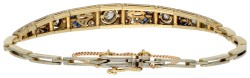 Art Deco 14K geelgouden/platina schakel armband met diamant en saffier.