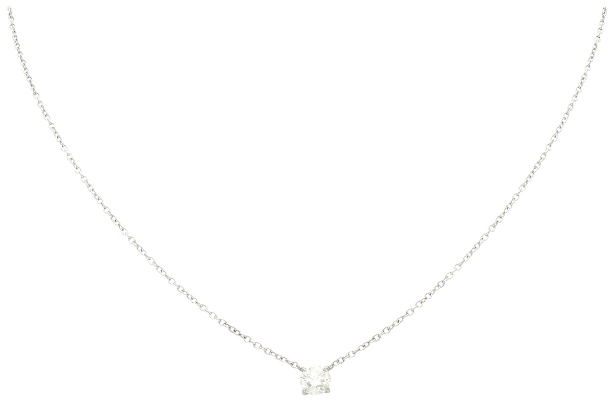 18K Witgouden solitair collier bezet met ca. 0.56 ct. diamant.