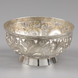 Kwong Man Shing 鄺萬盛, (Chinese Export Silver) Rijstkommen (12) Hong Kong, Canton ca. 1890-1900, zilver.