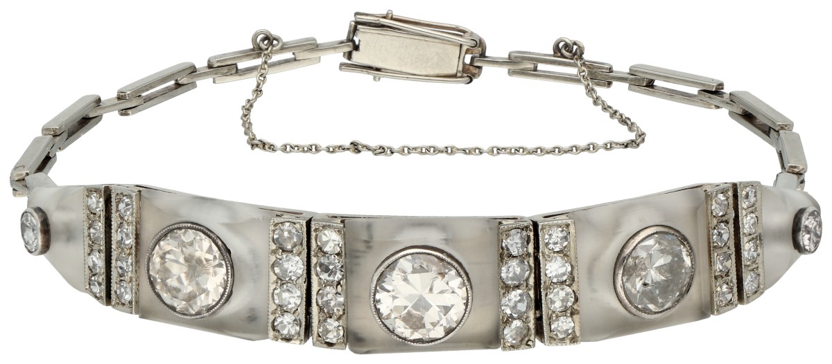 Witgouden Art Deco armband met bergkristal en ca. 3.87 ct. diamant