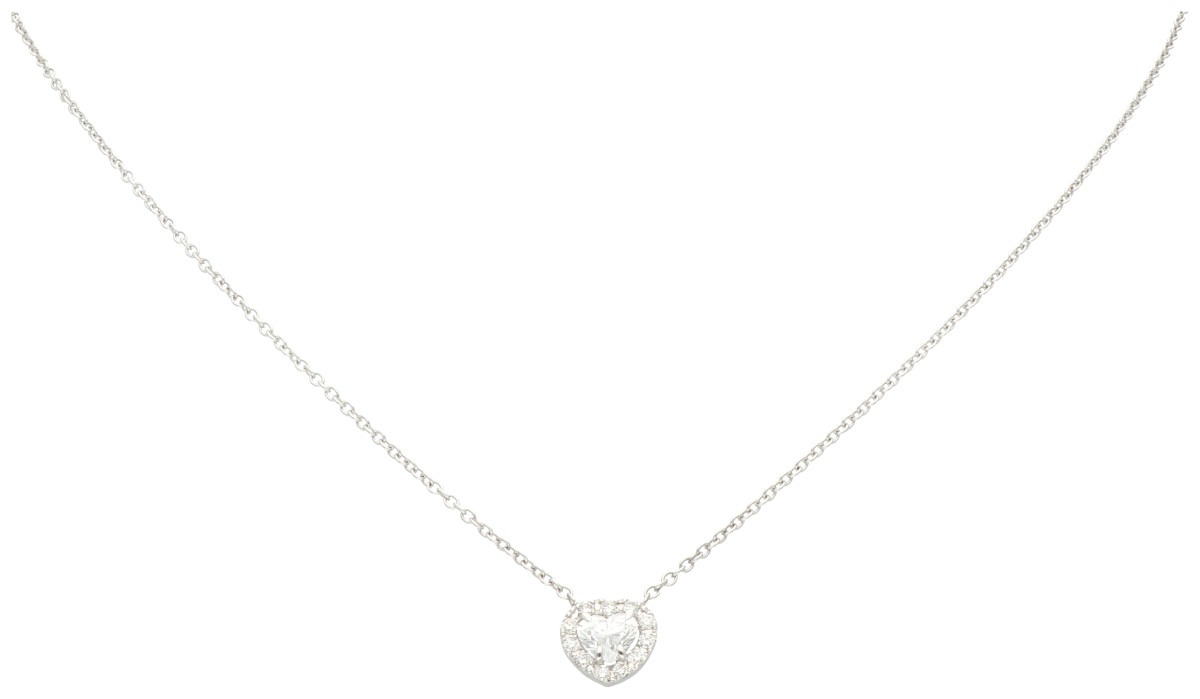 18K Witgouden collier met hartvormige diamanten hanger van ca. 0.35 ct.