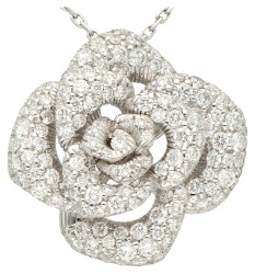 18K Witgouden collier met een florale hanger bezet met ca. 1.5 ct. diamanten.