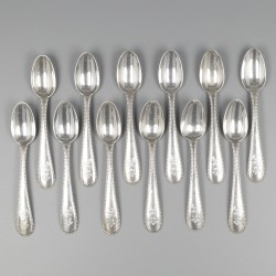 Thee- / koffielepel garnituur (12), Ferdinand Willem Woortman, Schoonhoven 1875-1893, zilver.